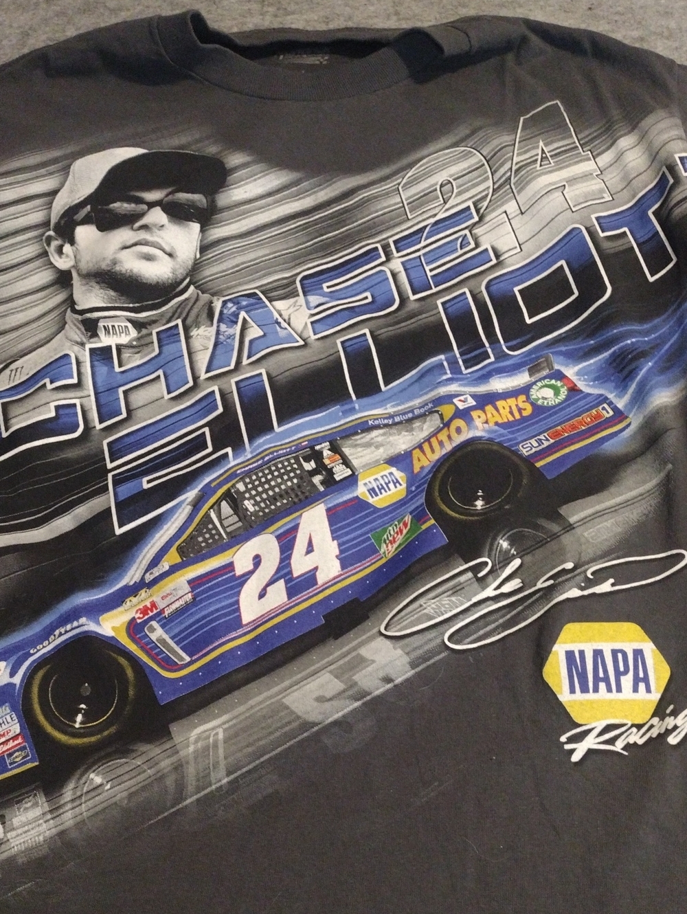 Chase Elliott NAPA Racing Graphic T‑Shirt - Black with Blue Car Print